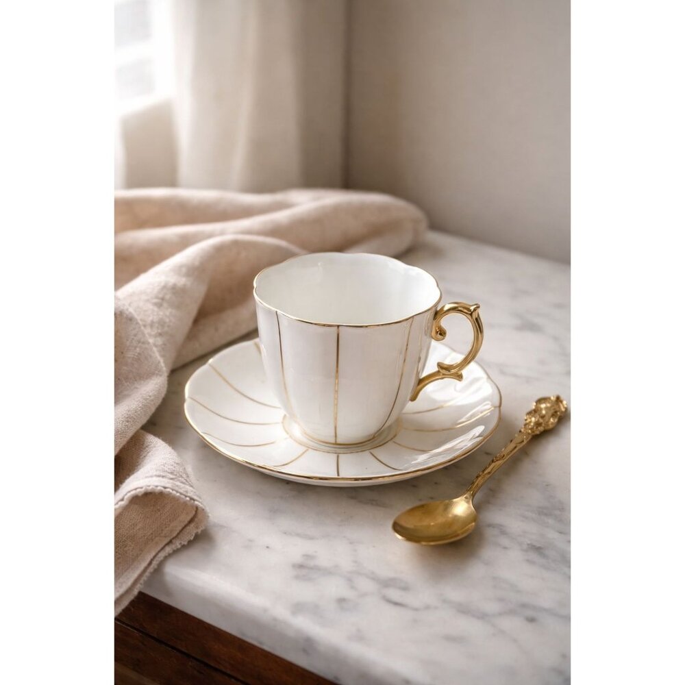 Royal Albert Bone China Teacup & Saucer White Gold England Vintage Tea Cup Set E